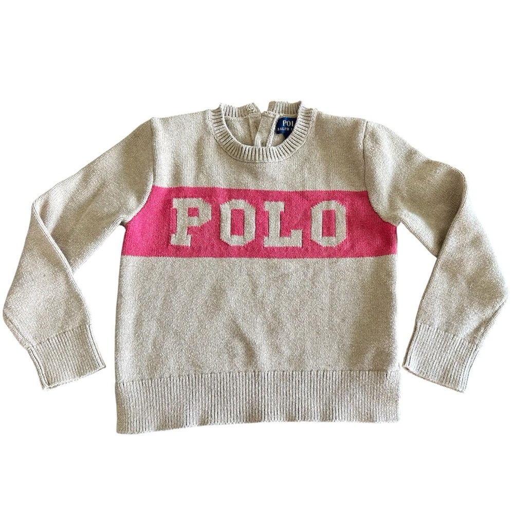 Polo by Ralph Lauren Women's Beige Sweater with Pink Logo